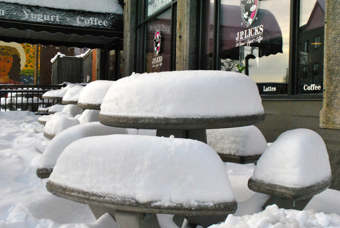 File photo: Marching mounds of snow outside JP Licks on Feb. 6, 2013.