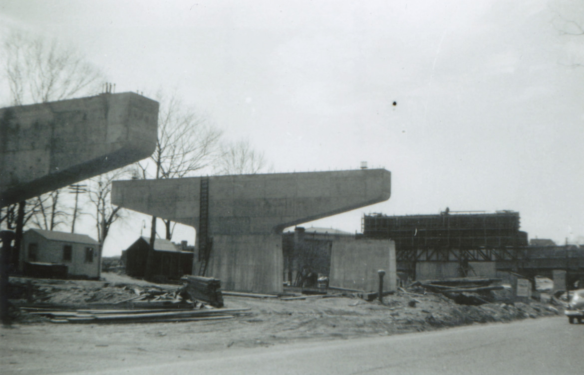 From the files of the Jamaica Plain Historical Society, this is a view of construction of the Casey Overpass in 1952 or 1953.