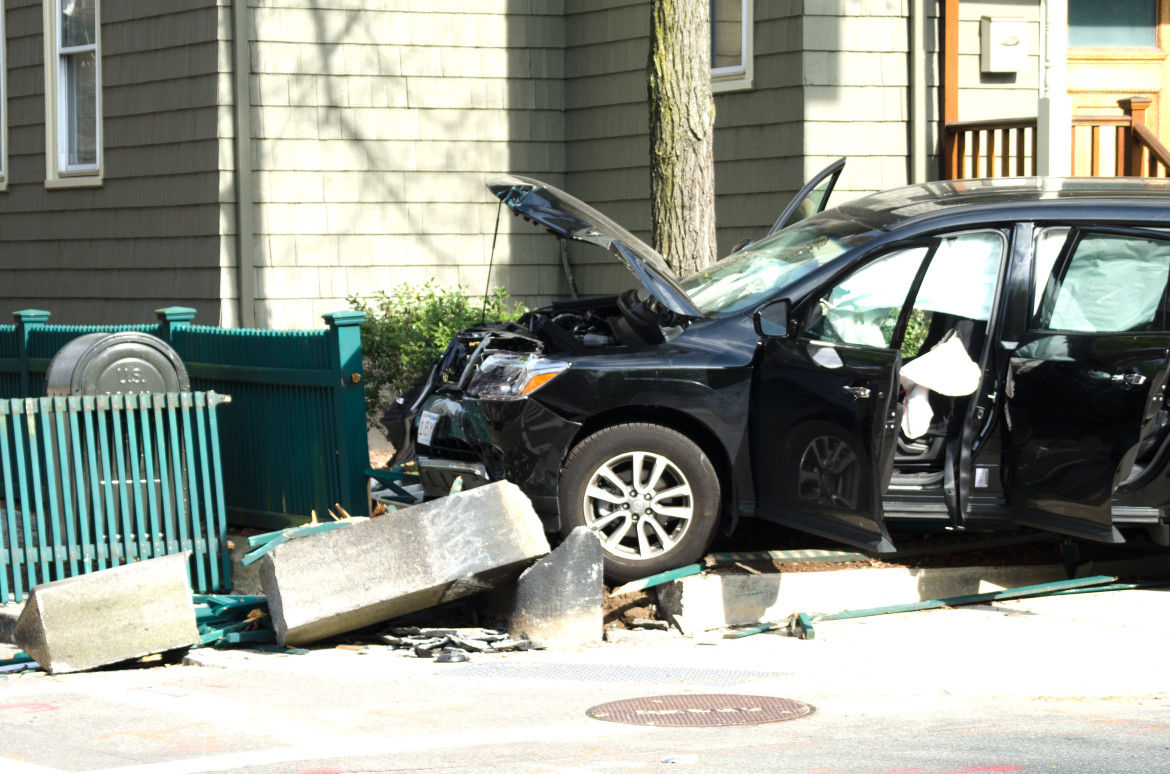 A Nissan Pathfinder wound up in a South Street yard on Thursday, May 8, 2014