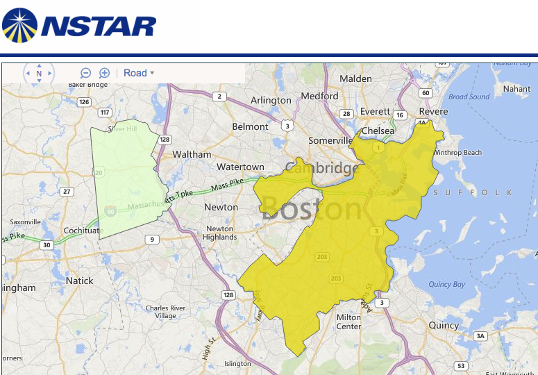 NSTAR power outage map as of 11:08 a.m., Sunday, May 18, 2014