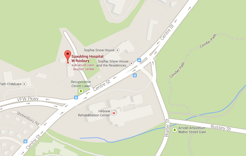 Screen shot of Google Map of Spaulding Rehab, West Roxbury