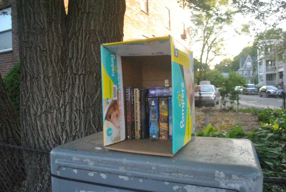 A temporary replacement for the Little Library, as of Wednesday, June 4, 2104.