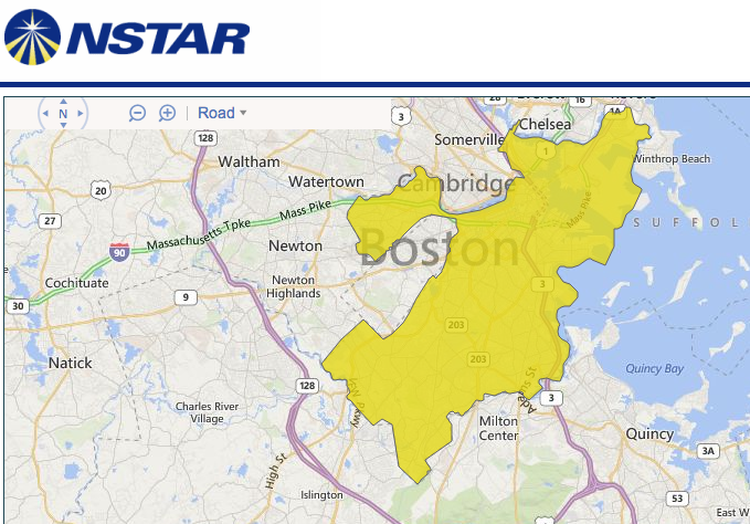 Screen shot of NStar power outage map as of 7:30 a.m., June 2, 2014