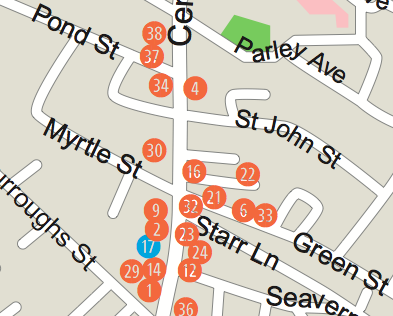 Screen shot of portion of map for June 2014 JP Centre/South First Thursdays Artwalk