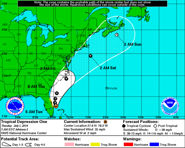 National Oceanographic and Atmospheric Administration map of possible storm track.