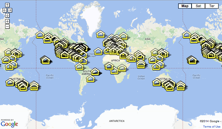 Screenshot of world map showing "Little Free Libraries." And that's just one provider. The map doesn't include DIY efforts and other commercially-produced little libraries.