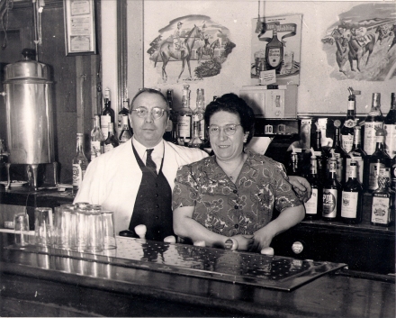 Diva and Settimio Cestoni, late 1930’s or early 1940’s behind the bar at the Green Street Tavern. Courtesty of Julianne Deangelis.