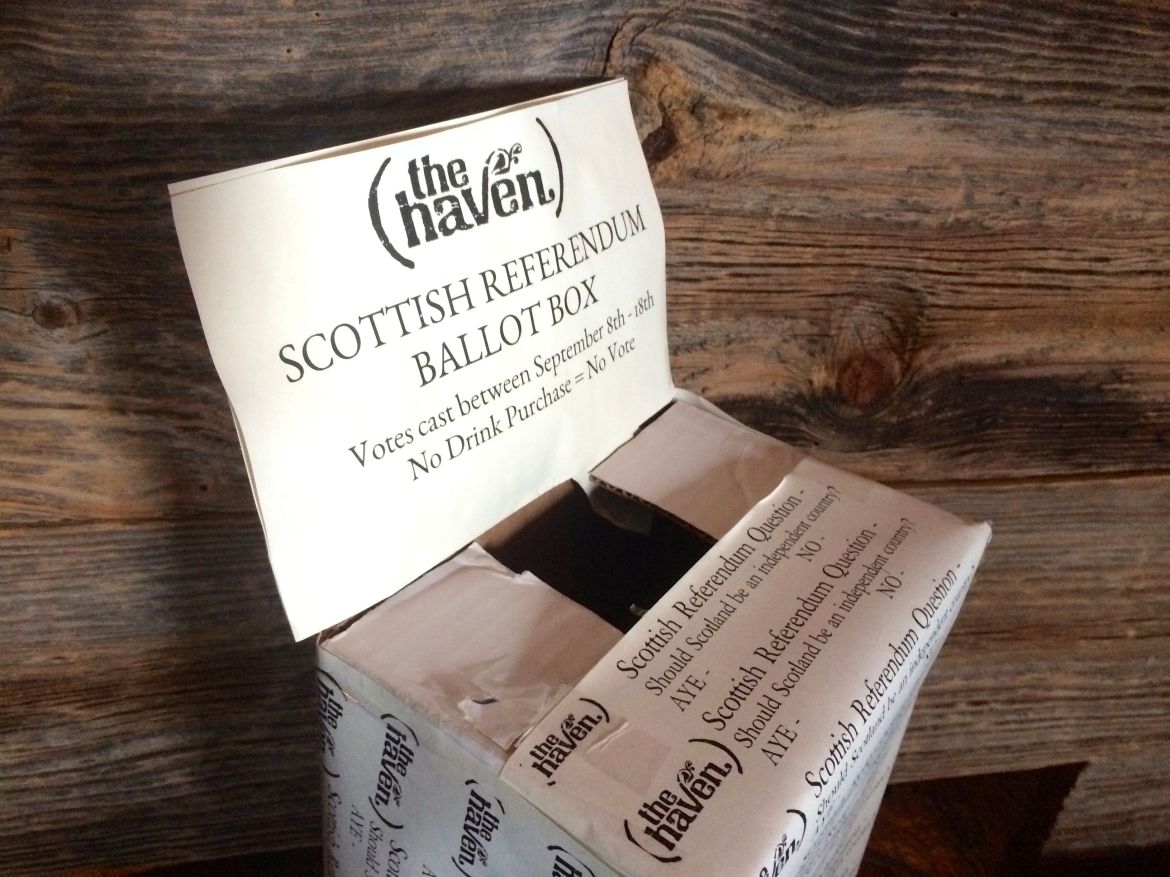 The Haven, Boston's only Scottish bar and restaurant, held its own vote on Scottish independence. Taken Thursday, Sept. 18, 2014.