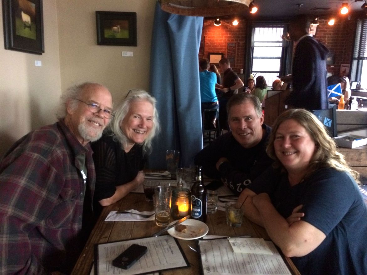 These JP residents say they would all vote "Aye" if they lived in Scotland. From left: Tom Menihan, Ginny O'Neil, John Hannafin and Melissa Hamel. They gathered at The Haven on Sept. 18, 2014.