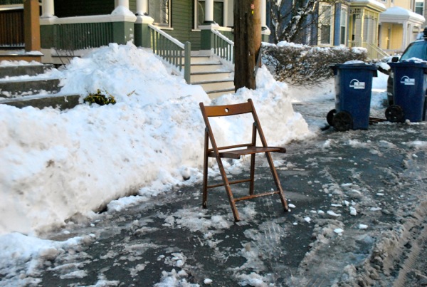A space saver on Paul Gore Street in February 2014.