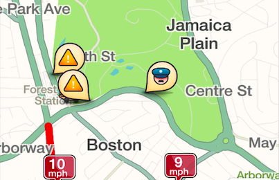 Screen grab of Waze traffic app on Monday, March 16, 2015