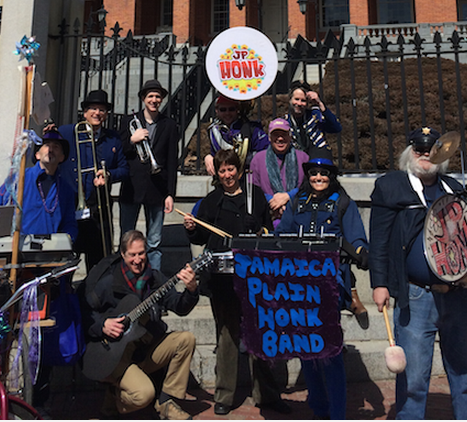 The Jamaica Plain Honk Band participated in "Arts Matter" protests at the State House on Wednesday, March 25, 2015.