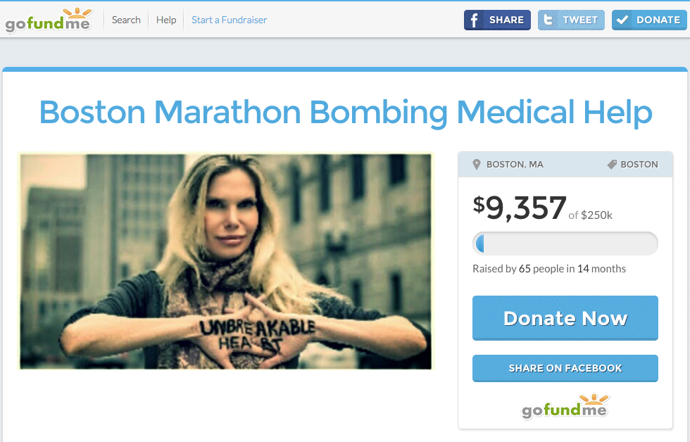 Screen shot of GoFundMe page for Joanna Leigh