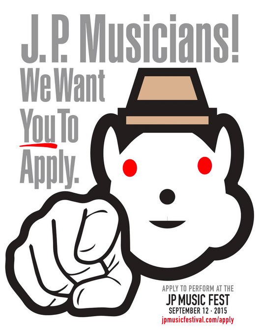 Poster for Jamaica Plain Music Festival band applications