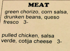Detail from draft menu for Casa Verde, as of Tuesday, May 5, 2015.