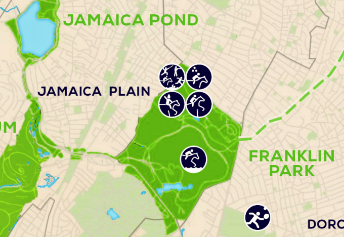 Rough map of JP sites for Boston 2024 in the 2.0 plan released Monday, June 29, 2015.