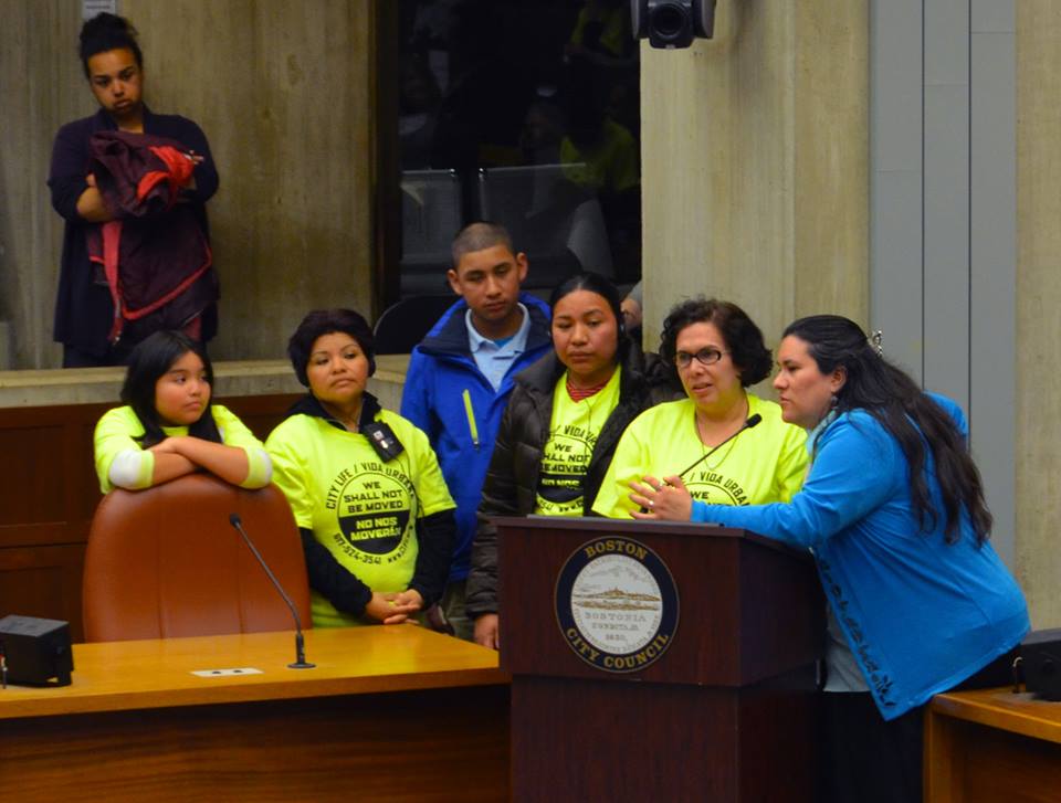 Testifying at a City Council hearing: L-R: Jacqueline Gomez, Marta Franco, Crisanto Rosas, Zenaida Flores, Rita Paul and María Christina Blanco.
