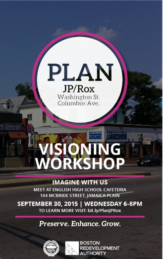 Poster for the Sept. 30 workshop on the Plan JP/Rox.