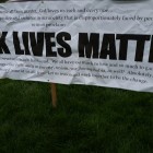 "Black Lives Matter" sign on the lawn at First Baptist Church in JP. The sign was stolen the week of Oct. 5, 2015.