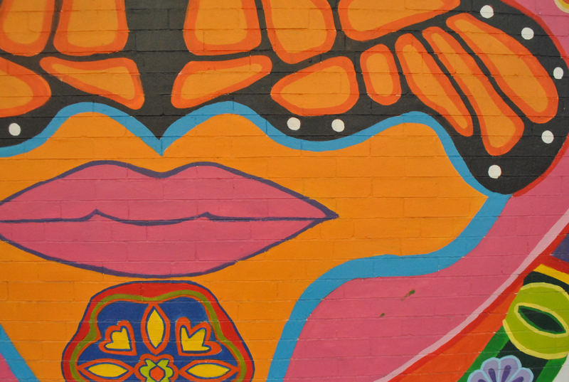 Detail from “Nieli’ka” mural by Mayor’s Mural Crew, 2013 on wall of Purple Cactus